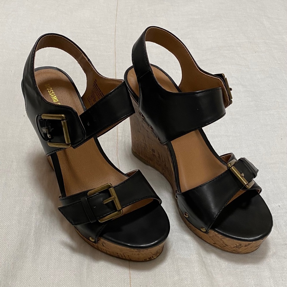 Black Cork Wedge Sandals